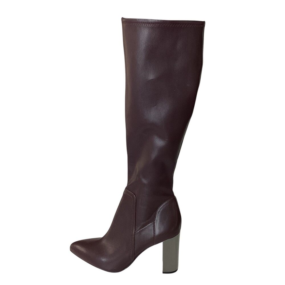 Franco Sarto Kolette Burgundy Metallic Block Heel Pointed Toe Tall Boots 8M